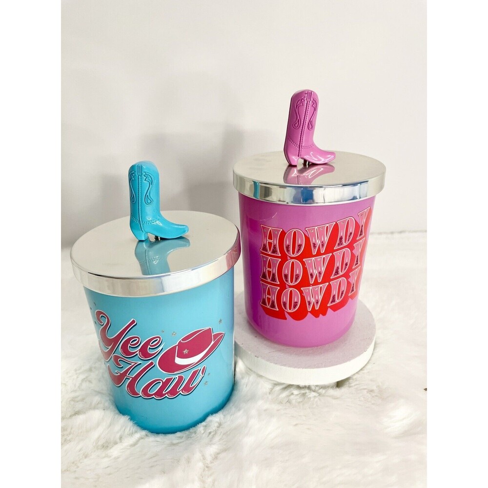 DW Home Pink and Blue YEEHAW‎ HOWDY Scented Cowgirl Cowboy Candles